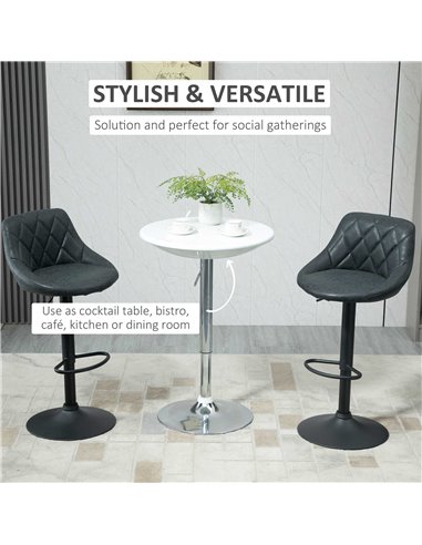 HOMCOM Modern Round Bar Table Adjustable Height Home Pub Bistro Desk Swivel Painted Top with Silver Steel Leg and Base, White 83
