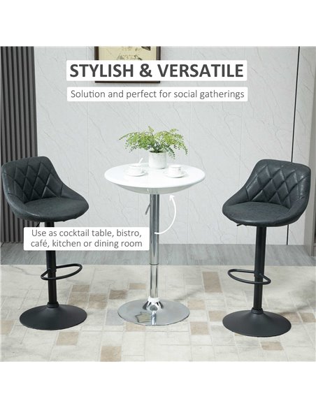HOMCOM Modern Round Bar Table Adjustable Height Home Pub Bistro Desk Swivel Painted Top with Silver Steel Leg and Base, White 83 - pic 69286 | FastDaddyshop