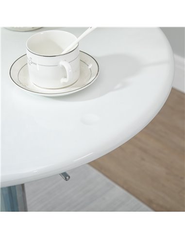 HOMCOM Modern Round Bar Table Adjustable Height Home Pub Bistro Desk Swivel Painted Top with Silver Steel Leg and Base, White 83