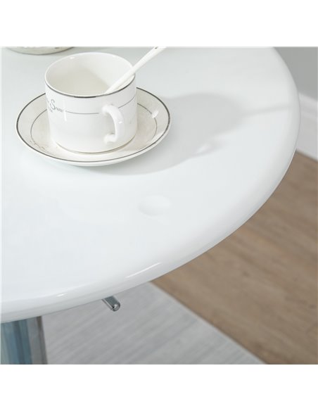 HOMCOM Modern Round Bar Table Adjustable Height Home Pub Bistro Desk Swivel Painted Top with Silver Steel Leg and Base, White 83 - pic 69288 | FastDaddyshop