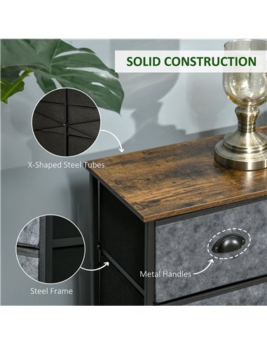 HOMCOM Chest of Drawer Fabric Dresser Storage Cabinet for Bedroom Night Stand w/ 6 Drawers Steel Frame Handles - Grey and Black