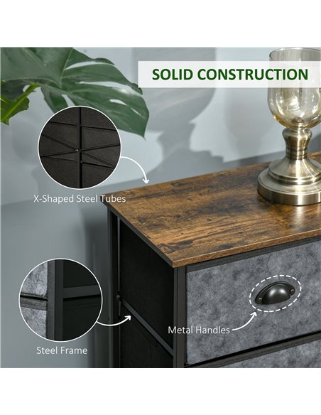 HOMCOM Chest of Drawer Fabric Dresser Storage Cabinet for Bedroom Night Stand w/ 6 Drawers Steel Frame Handles - Grey and Black - pic 6929 | FastDaddyshop