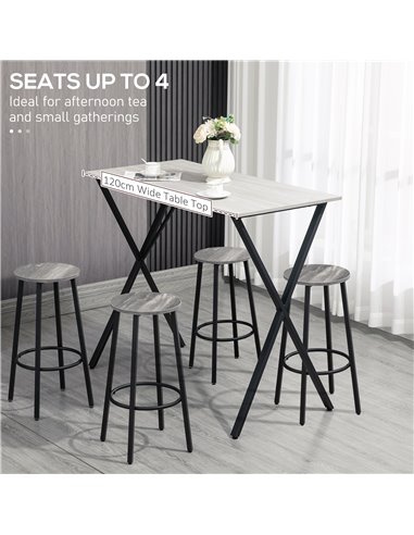 HOMCOM 120 cm Rectangular Bar Table for 4 People, Modern Kitchen Table with Marble Effect Tabletop, Steel Legs, for Living Room,