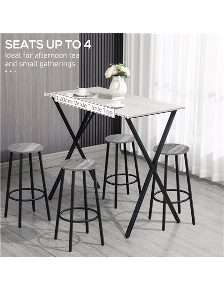 HOMCOM 120 cm Rectangular Bar Table for 4 People, Modern Kitchen Table with Marble Effect Tabletop, Steel Legs, for Living Room, - pic 69292 | FastDaddyshop