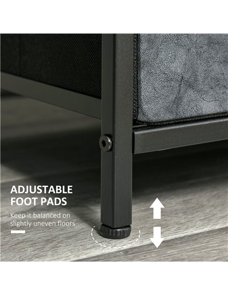 HOMCOM Chest of Drawer Fabric Dresser Storage Cabinet for Bedroom Night Stand w/ 6 Drawers Steel Frame Handles - Grey and Black - pic 6930 | FastDaddyshop