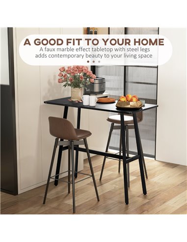 HOMCOM Rectangular Bar Table w/ Sturdy Metal Frame, Contemporary Design High Top Kitchen Table w/ Faux Marble Top, Easy Assembly