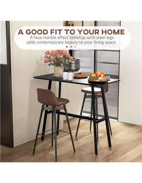 HOMCOM Rectangular Bar Table w/ Sturdy Metal Frame, Contemporary Design High Top Kitchen Table w/ Faux Marble Top, Easy Assembly - pic 69302 | FastDaddyshop
