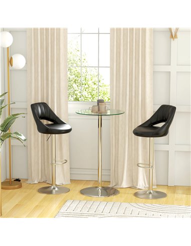HOMCOM High Top Bar Table, Round Kitchen Table with Tempered Glass Top and Steel Base, Bistro Table for 2 People, Clear 83A-070V