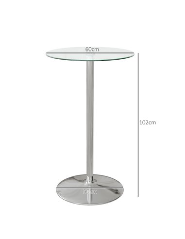 HOMCOM High Top Bar Table, Round Kitchen Table with Tempered Glass Top and Steel Base, Bistro Table for 2 People, Clear 83A-070V