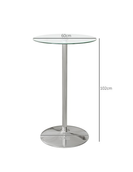 HOMCOM High Top Bar Table, Round Kitchen Table with Tempered Glass Top and Steel Base, Bistro Table for 2 People, Clear 83A-070V - pic 69309 | FastDaddyshop