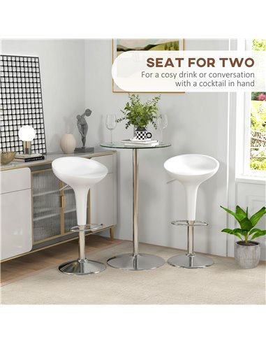 HOMCOM High Top Bar Table, Round Kitchen Table with Tempered Glass Top and Steel Base, Bistro Table for 2 People, Clear 83A-070V