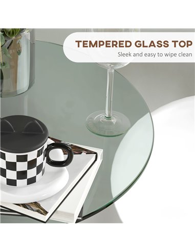 HOMCOM High Top Bar Table, Round Kitchen Table with Tempered Glass Top and Steel Base, Bistro Table for 2 People, Clear 83A-070V