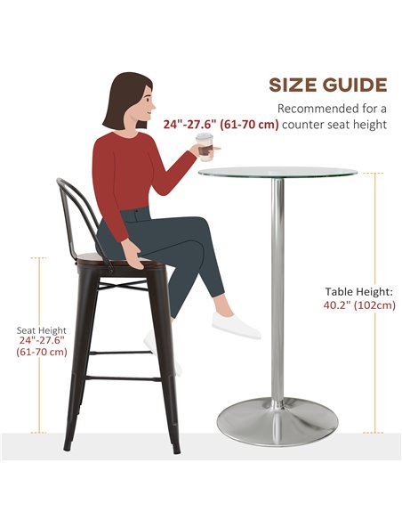 HOMCOM High Top Bar Table, Round Kitchen Table with Tempered Glass Top and Steel Base, Bistro Table for 2 People, Clear 83A-070V - pic 69313 | FastDaddyshop