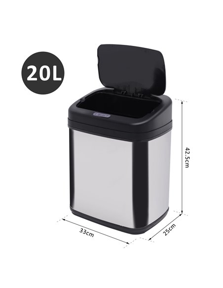 HOMCOM 20L LUXURY Automatic Sensor Dustbin Kitchen Waste Bin Rubbish Trashcan Auto Dustbin Stainless Steel with Bucket 33*25*42. - pic 69318 | FastDaddyshop