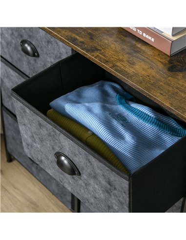 HOMCOM Chest of Drawer Fabric Dresser Storage Cabinet for Bedroom Night Stand w/ 6 Drawers Steel Frame Handles - Grey and Black