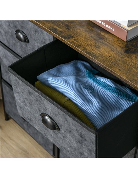 HOMCOM Chest of Drawer Fabric Dresser Storage Cabinet for Bedroom Night Stand w/ 6 Drawers Steel Frame Handles - Grey and Black - pic 6933 | FastDaddyshop