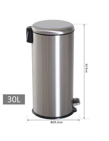 HOMCOM Foot Pedal Bin Stainless Steel Metal Waste Rubbish Lid Kitchen Garbage 30L 851-013