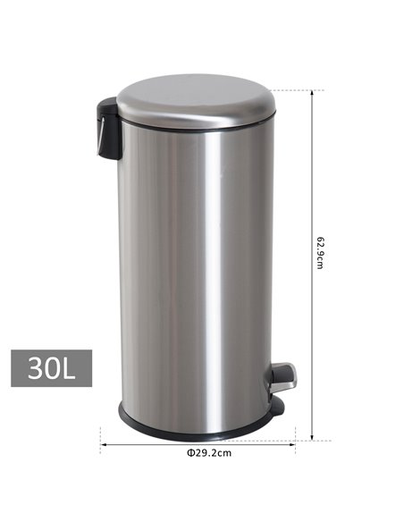 HOMCOM Foot Pedal Bin Stainless Steel Metal Waste Rubbish Lid Kitchen Garbage 30L 851-013 - pic 69336 | FastDaddyshop