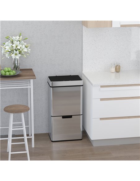 HOMCOM 72L Recycling Sensor Bin, Stainless Steel 3 Compartments for Both Wet or Dry Waste with Removable Lid Kitchen Home 851-01 - pic 69344 | FastDaddyshop