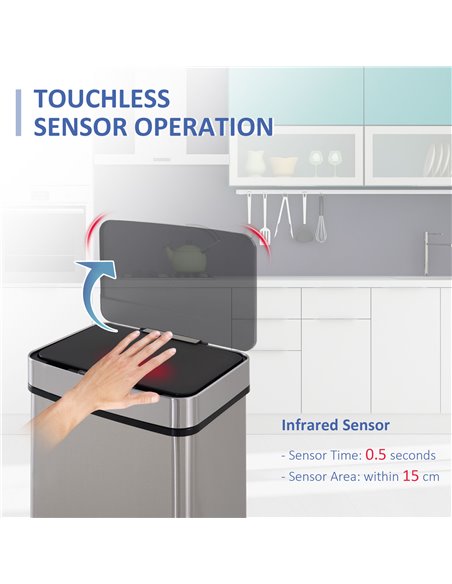 HOMCOM 72L Recycling Sensor Bin, Stainless Steel 3 Compartments for Both Wet or Dry Waste with Removable Lid Kitchen Home 851-01 - pic 69346 | FastDaddyshop