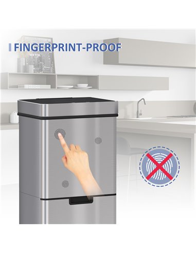 HOMCOM 72L Recycling Sensor Bin, Stainless Steel 3 Compartments for Both Wet or Dry Waste with Removable Lid Kitchen Home 851-01