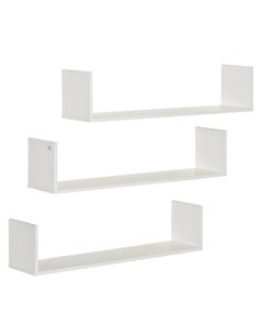 HOMCOM Set of 3 Wooden U-Shaped Floating Shelves Set, White 830-419WT