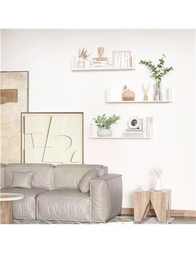 HOMCOM Set of 3 Wooden U-Shaped Floating Shelves Set Wall Mounted Hanging Bookshelf CD DVD Storage Display for Bedroom Living Ro