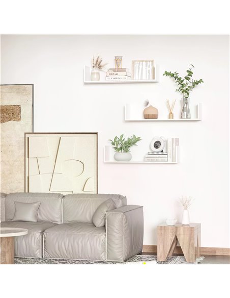 HOMCOM Set of 3 Wooden U-Shaped Floating Shelves Set Wall Mounted Hanging Bookshelf CD DVD Storage Display for Bedroom Living Ro - pic 69357 | FastDaddyshop