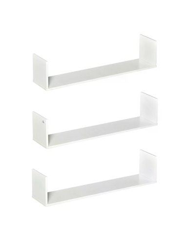 HOMCOM Set of 3 Wooden U-Shaped Floating Shelves Set Wall Mounted Hanging Bookshelf CD DVD Storage Display for Bedroom Living Ro