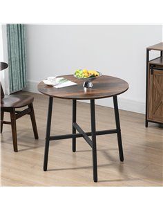 HOMCOM 85cm Dining Room Table, Industrial Style Kitchen Table Round  with Steel Legs, Rustic Brown 835-935V00RB 2