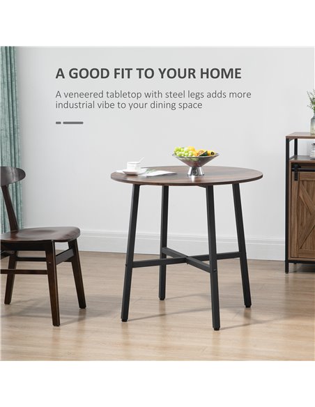 HOMCOM 85cm Dining Room Table, Industrial Style Kitchen Table Round  with Steel Legs, Rustic Brown 835-935V00RB - pic 69400 | FastDaddyshop