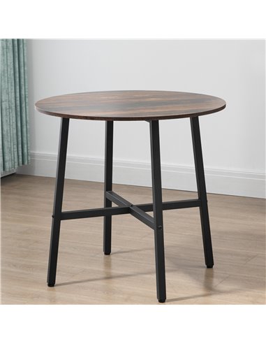 HOMCOM 85cm Dining Room Table, Industrial Style Kitchen Table Round  with Steel Legs, Rustic Brown 835-935V00RB