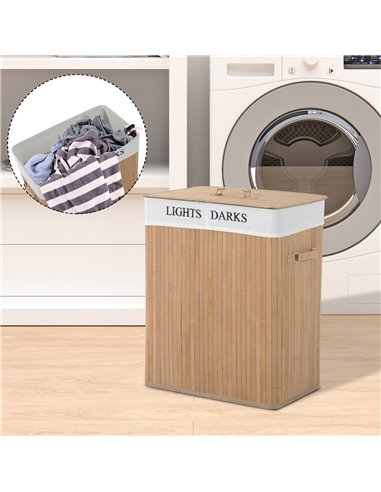 HOMCOM 100L Collapsible Natural Wood  Laundry Hamper Organizer Clothes Washing Basket Bin Storage Box w/Lid Removable Lining 52x