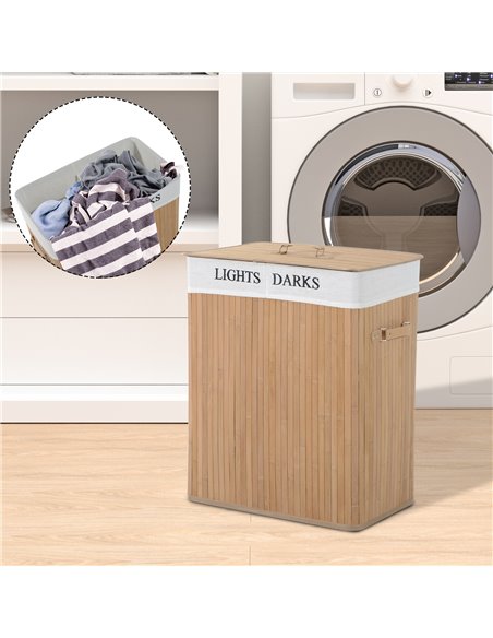 HOMCOM 100L Collapsible Natural Wood  Laundry Hamper Organizer Clothes Washing Basket Bin Storage Box w/Lid Removable Lining 52x - pic 69407 | FastDaddyshop