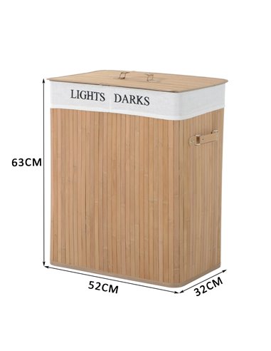 HOMCOM 100L Collapsible Natural Wood  Laundry Hamper Organizer Clothes Washing Basket Bin Storage Box w/Lid Removable Lining 52x