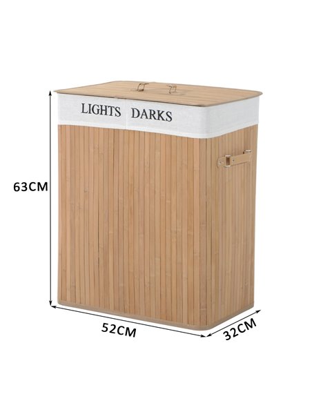 HOMCOM 100L Collapsible Natural Wood  Laundry Hamper Organizer Clothes Washing Basket Bin Storage Box w/Lid Removable Lining 52x - pic 69408 | FastDaddyshop