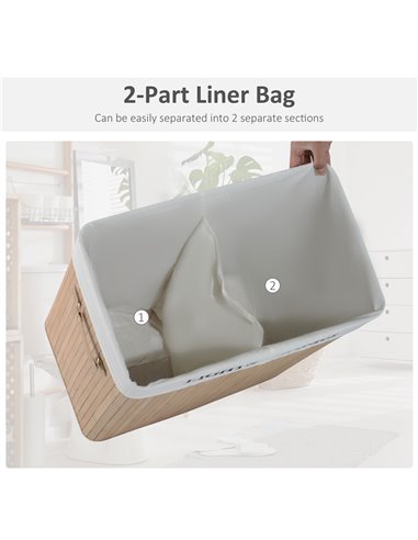 HOMCOM 100L Collapsible Natural Wood  Laundry Hamper Organizer Clothes Washing Basket Bin Storage Box w/Lid Removable Lining 52x