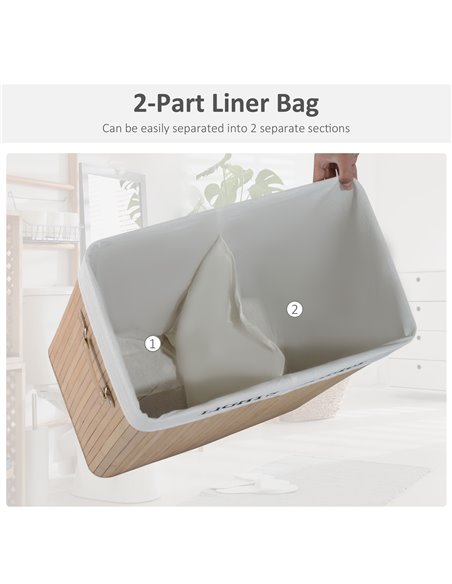 HOMCOM 100L Collapsible Natural Wood  Laundry Hamper Organizer Clothes Washing Basket Bin Storage Box w/Lid Removable Lining 52x - pic 69411 | FastDaddyshop