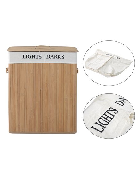 HOMCOM 100L Collapsible Natural Wood  Laundry Hamper Organizer Clothes Washing Basket Bin Storage Box w/Lid Removable Lining 52x - pic 69412 | FastDaddyshop