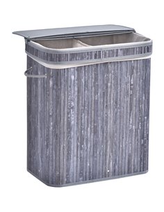 HOMCOM 100L Wooden Laundry Basket with Split Compartment, Grey 850-124