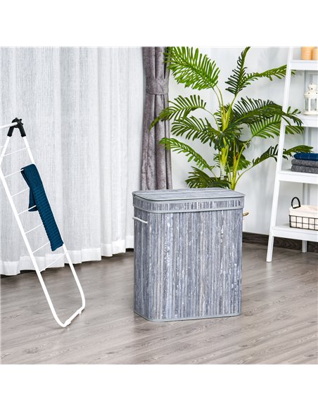 HOMCOM 100L Wooden Laundry Basket w/ Split Compartment Lid Removable Lining Handles Air Holes Ventilation Durable Water-Resistan - pic 69416 | FastDaddyshop