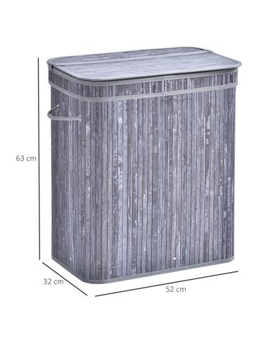 HOMCOM 100L Wooden Laundry Basket w/ Split Compartment Lid Removable Lining Handles Air Holes Ventilation Durable Water-Resistan