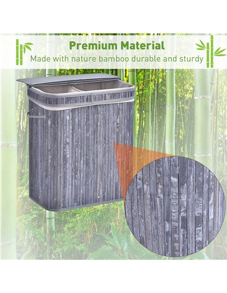 HOMCOM 100L Wooden Laundry Basket w/ Split Compartment Lid Removable Lining Handles Air Holes Ventilation Durable Water-Resistan - pic 69418 | FastDaddyshop