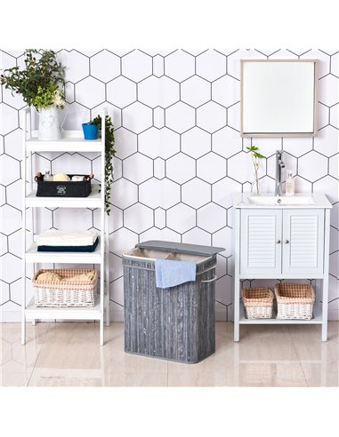 HOMCOM 100L Wooden Laundry Basket w/ Split Compartment Lid Removable Lining Handles Air Holes Ventilation Durable Water-Resistan