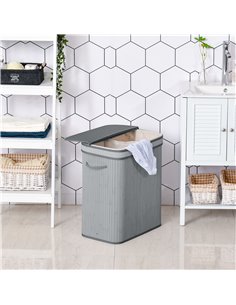 HOMCOM Laundry Basket, 100L Natural Wood, Single Compartment, Grey 850-125V01 2