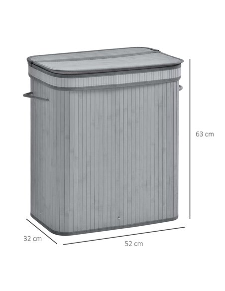 HOMCOM Laundry Basket, 100L Natural Wood, Single Compartment with Flip Lid, Removable Liner, Handles, Grey 850-125V01 - pic 69426 | FastDaddyshop