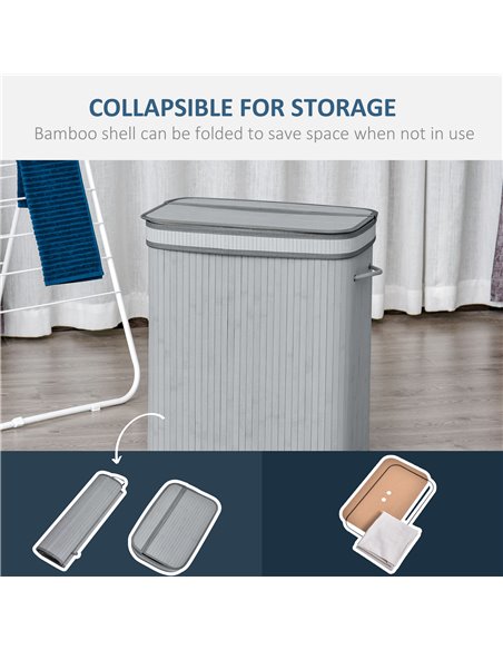 HOMCOM Laundry Basket, 100L Natural Wood, Single Compartment with Flip Lid, Removable Liner, Handles, Grey 850-125V01 - pic 69427 | FastDaddyshop
