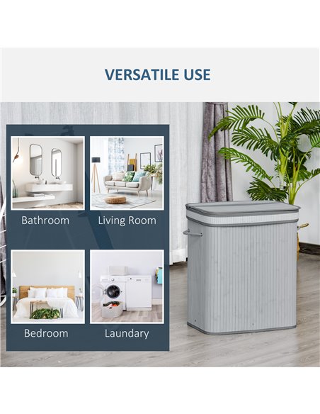 HOMCOM Laundry Basket, 100L Natural Wood, Single Compartment with Flip Lid, Removable Liner, Handles, Grey 850-125V01 - pic 69429 | FastDaddyshop