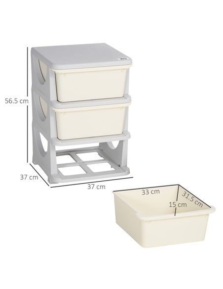 ZONEKIZ Kids Storage Units with Drawers 3 Tier Chest Vertical Dresser Tower Toy Organiser for  Nursery Playroom Kindergarten Whi - pic 6943 | FastDaddyshop