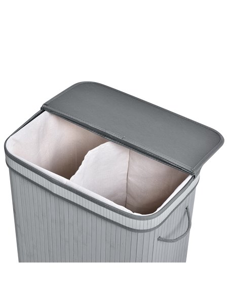 HOMCOM Laundry Basket, 100L Natural Wood, Single Compartment with Flip Lid, Removable Liner, Handles, Grey 850-125V01 - pic 69432 | FastDaddyshop
